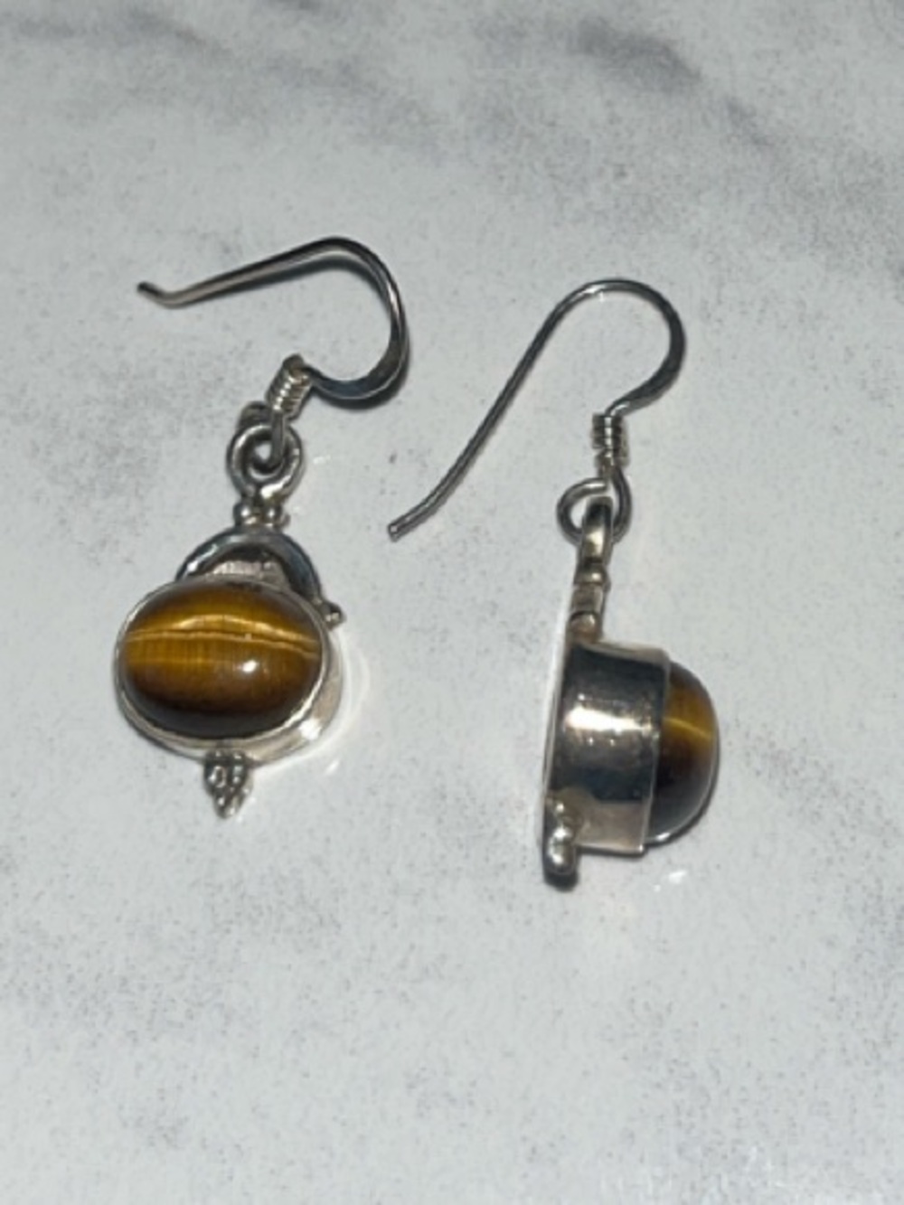 Sterling Silver Tiger's Eye Drop Earrings - Brown